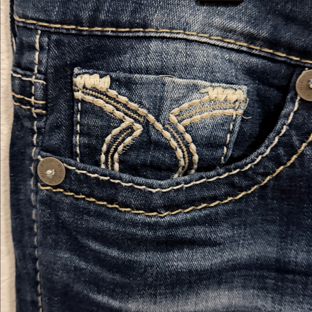 Big Star Maddie Dark Blue Distressed Denim Jeans Size 32 - Picture 5 of 10